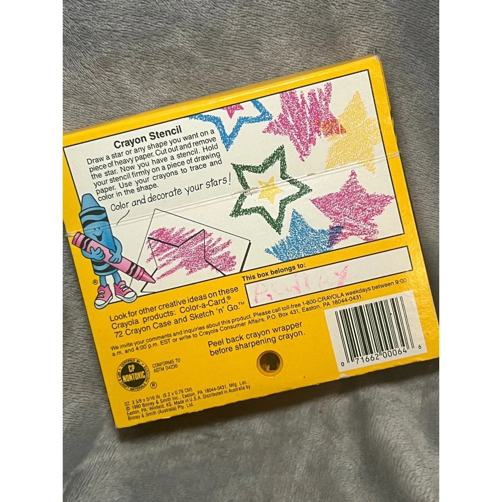 Vintage 1990 Crayola 64 USA Crayons‎ w Sharpener Open Box Thistle Mulberry